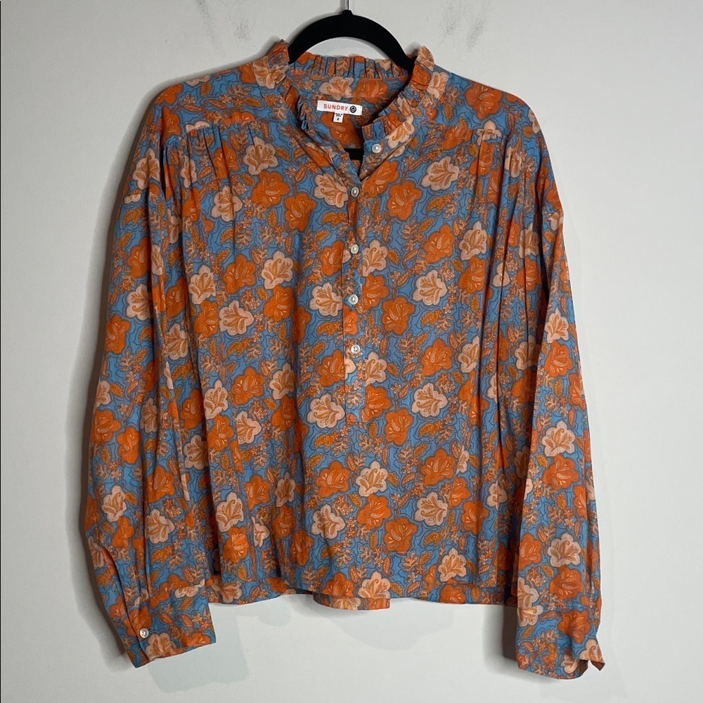 Sundry | Women’s Floral Button-Down Peasant Style Top Size Medium